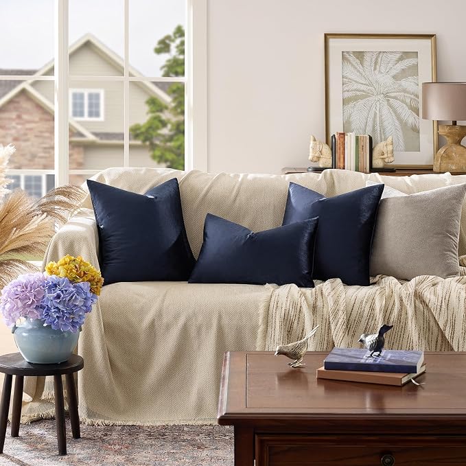 GIGIZAZA Navy Blue Velvet Pillow Covers 18x18, Square Solid Throw Pillow Covers - Image 2