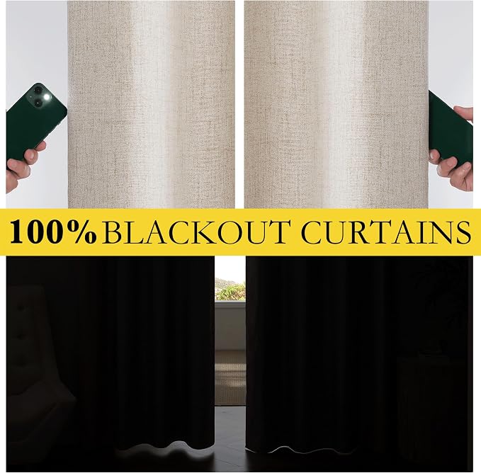 NICETOWN Farmhouse Style 100% Blackout Oatmeal Linen Curtains 90 inches Length - Image 2