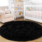 3'x3' Black Round Rug for Bedroom, Ultra Soft Fluffy Circle Rug for Kids Girls - Image 8