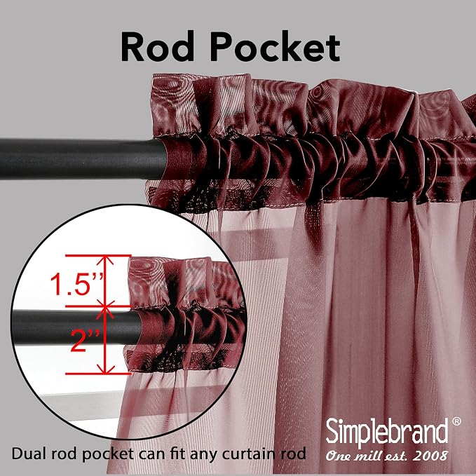 Simplebrand Red Sheer Curtains 96 Inches Long, Light Filtering Rod Pocket Solid - Image 4