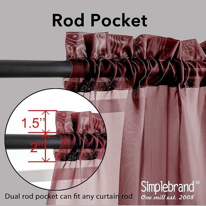 Simplebrand Red Sheer Curtains 63 Inch Length 2 Panels, Rod Pocket Solid Color - Image 4
