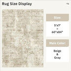 Soalmost Abstract Rug 5x7 Machine Washable Area Indoor Beige Gray White Low - Image 3