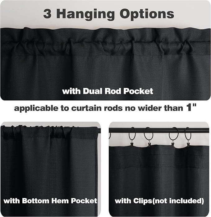 Chyhomenyc Black Valance for Windows, Light Filtering Faux Linen Solid Short - Image 5