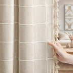 Boho Blackout White Plaid Curtains 84 Inch Beige Linen Blend Drapes by Unknown