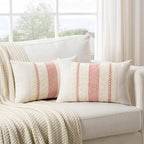 Fancy Homi Set of 1 Boho Pink Lumbar Decorative Throw Pillow Cover 12x20 Inch - Image 2