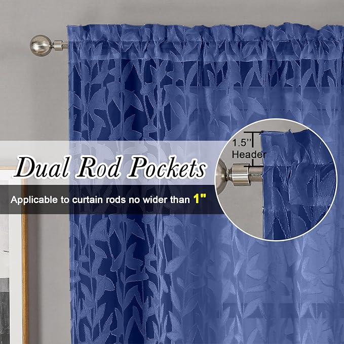 Lecloud Leia Dusty Blue Sheer Curtains 45 Inch Length 2 Panels, Balance Light & - Image 2