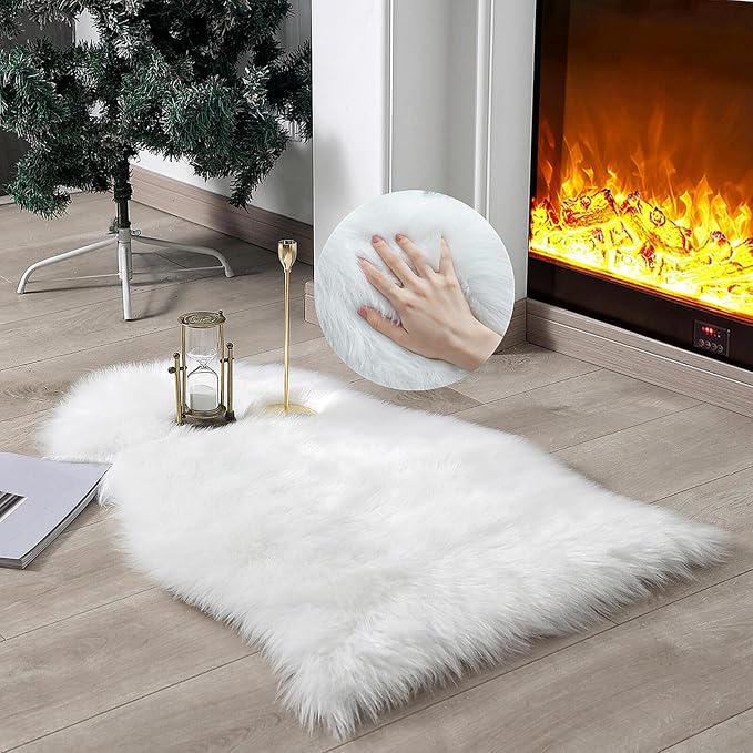 linmopm Faux Fur Rug Sheepskin Shag Fluffy Fuzzy White 2x3 ft Small Rugs - Image 3