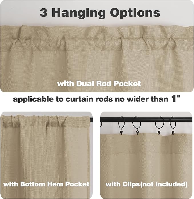 Chyhomenyc Camel Valance for Windows, Light Filtering Faux Linen Solid Short - Image 5