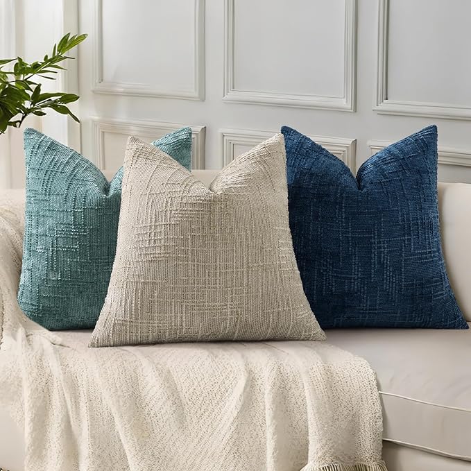 decorUhome Summer Teal Chenille Euro Sham Throw Pillow Covers 22x22 Set of 2 - Image 6