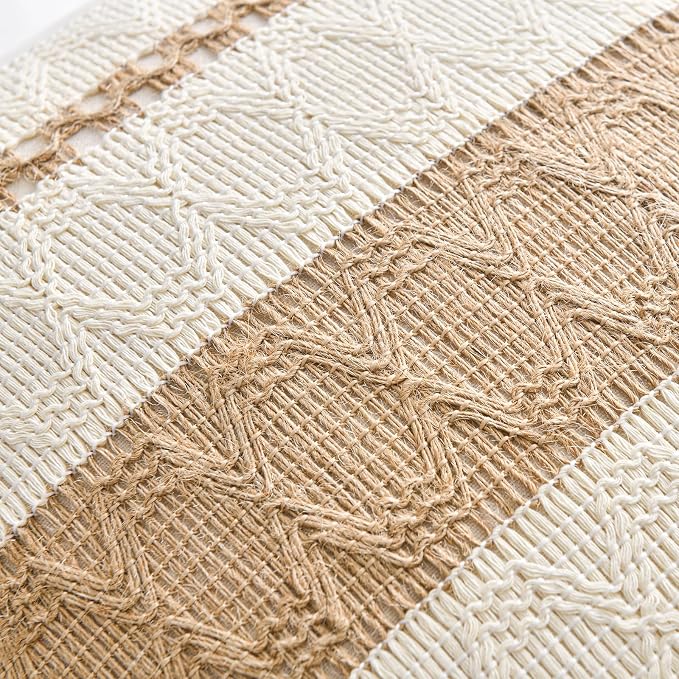 Fancy Homi Set of 1 Boho Neutral Lumbar Decorative Throw Pillow Cover 12x20 Inch - Image 4