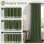Olive Green Blackout Curtains for Bedroom 96 Inches Long Floor Length 2 Panel - Image 6