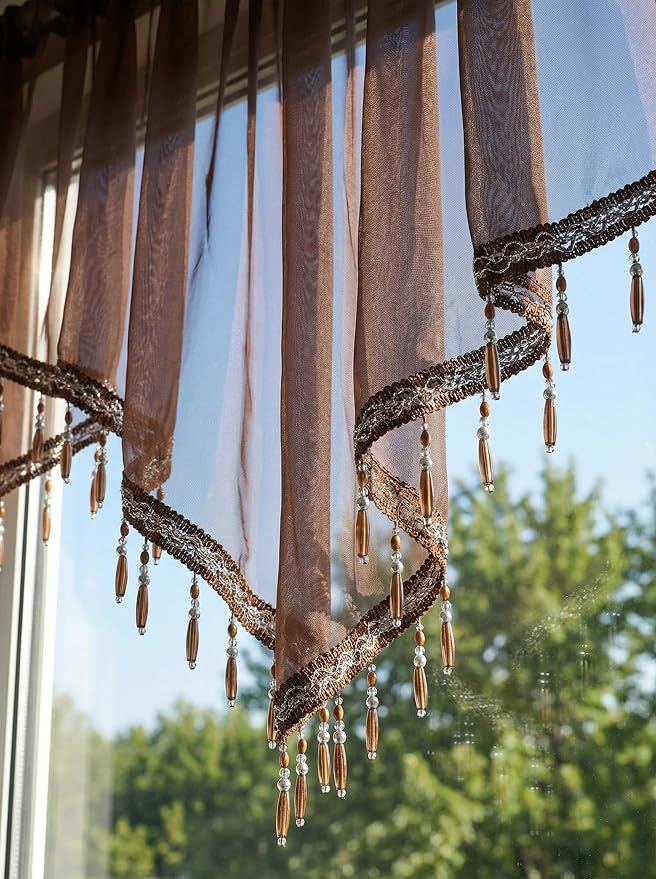 Molaxhome Swag Curtain 51 inch Length Rod Pocket Scalloped Curtain Valance - Image 3