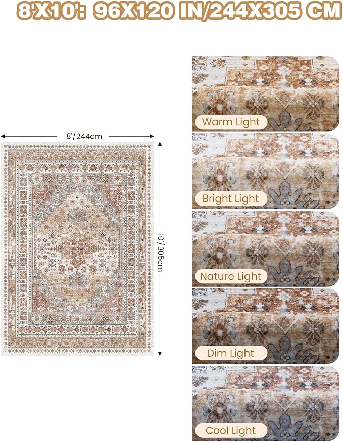 Washable Rugs 8x10 Area Rugs for Living Room, Non-Slip Backing Large Rug for - Image 2