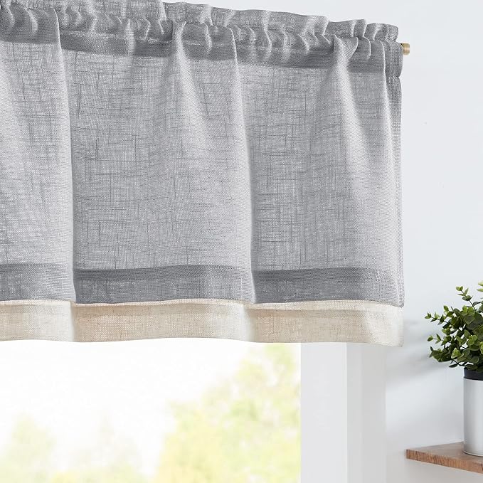 jinchan Linen Valance for Farmhouse Living Room Windows 16 Inch Gray Slubbed by JINCHAN