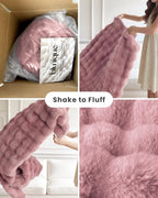 Ultra Soft Cozy Faux Fur Throw Blanket, Fuzzy Plush Thick Bubble Blanket - Image 7