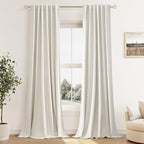 Guken 100% Blackout Cream Linen Curtains 52 Inch Wide by124 Inch 2 Panels Set by Guken
