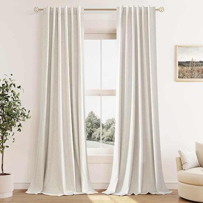 Guken Cream 100% Blackout Cream Linen Curtains 52 Inch Wide by 122 Inch 2 by Guken