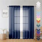 Lecloud Navy Blue Sheer Curtains 72 Inches Long 2 Panels, Light Filtering by Lecloud