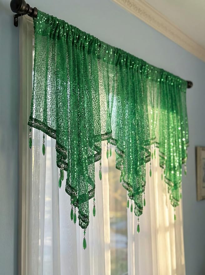 Molaxhome Swag Curtain 51 inch Length Rod Pocket Scalloped Curtain Valance - Image 2