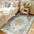 Area Rugs 3'x5' Washable Non-Slip, Floral Vintage Distress Print Pattern by RELEANY