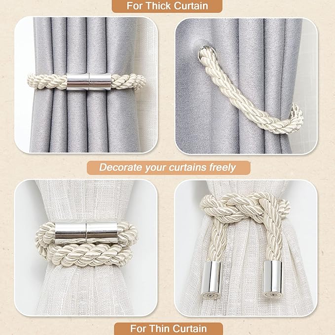 NICEEC 4 Pack Strong Magnetic Curtain Tiebacks Modern Simple Style Drape Tie - Image 6