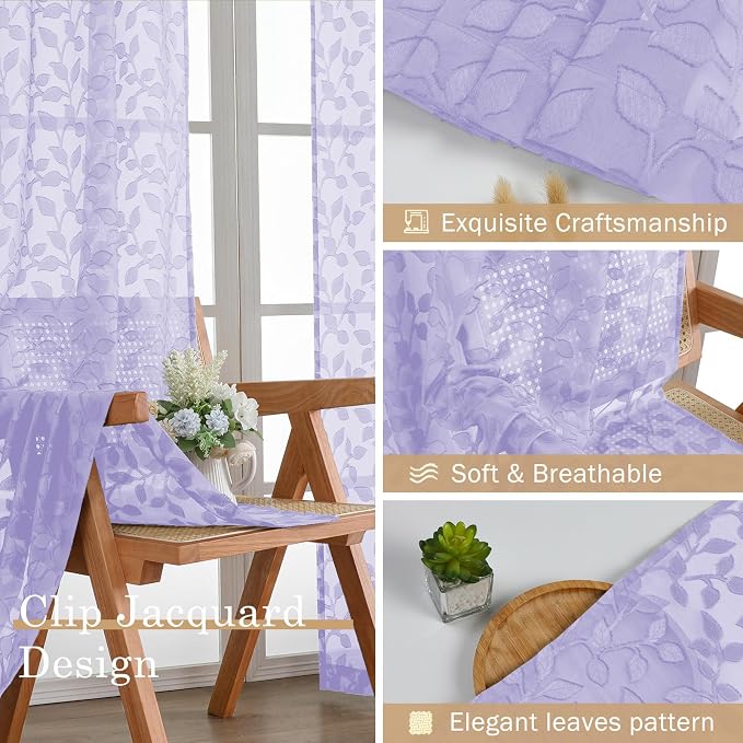 Chyhomenyc Light Purple Sheer Curtains 84 Inch Length 2 Panels Set, Light - Image 7