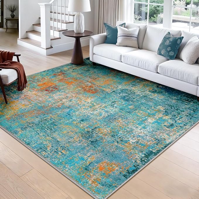 Washable Area Rugs Square 8ft Non-Slip Modern Abstract Soft by RELEANY