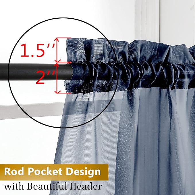 Aiyufeng 2 Piece Dark Blue Extra Long Sheer Curtains 120 Inch Length, Light - Image 7
