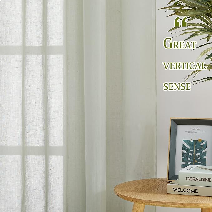 NICETOWN Linen Sheer Curtains for Living Room, Grommet Semi Sheer Privacy - Image 3