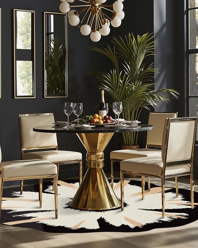 Latte&Fog Round Area Rug for Living Room, Modern Floral Washable Circle Rug - Image 3