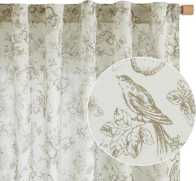 jinchan Linen Floral Curtains for Living Room 96 Inch Length Taupe Printed - Image 8
