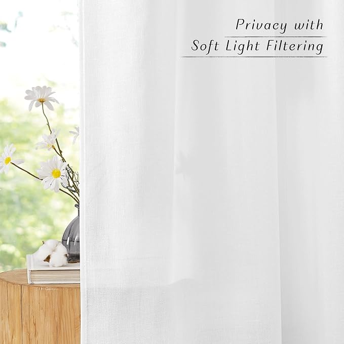 NICETOWN White Linen Curtains 72 inches Long, Grommet Privacy Window Treatments - Image 3