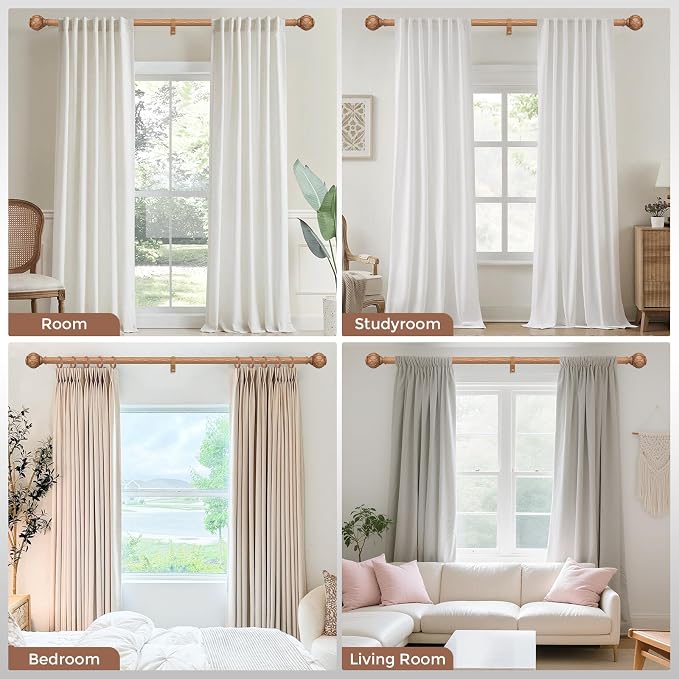 Long Wood Curtain Rods for Windows 72 to 144 Inch, Boho Vintage Decorative 1'' - Image 2