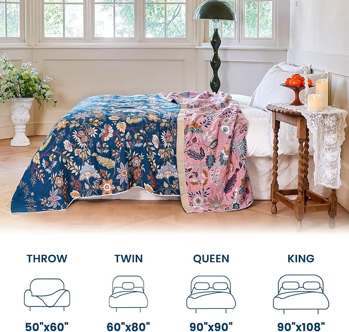 MSGKV Boho Throw Blanket for Couch 50"x60" 100% Cotton Floral Blanket Spring - Image 5