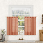 LAMIT Short Linen Window Curtains 30 Inches Long 2 Panels, Terracotta Semi by LAMIT