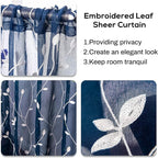 AmHoo 2 Panels Embroidered Leaf Pattern Semi Sheer Curtains Foliage Floral - Image 4