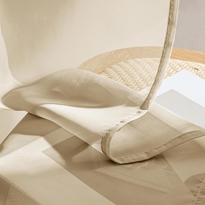 MIULEE Beige Sheer Curtains 108 Inches Long, 4 Panels Set, Rod Pocket Voile - Image 7