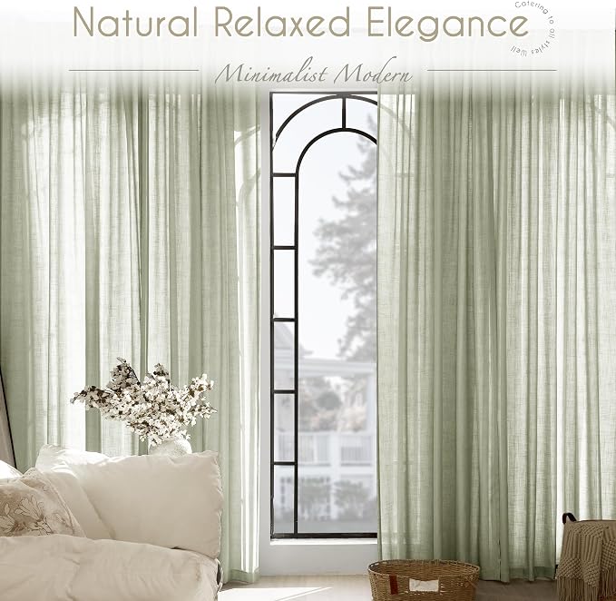 Linen Blend Sage Green Curtains 108 inch Length 2 Panels - Image 6