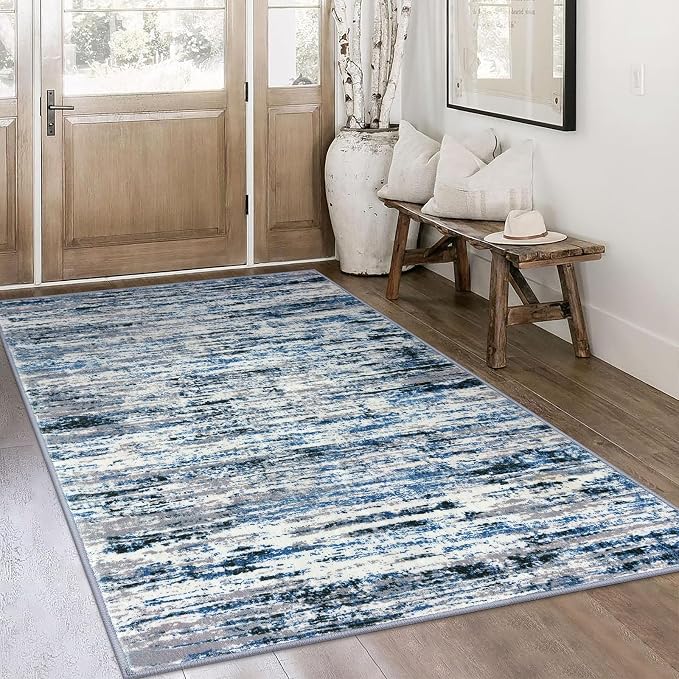 Lansny Modern Abstract 4x6 Living Room Washable Rug Non-Slip Soft Bedroom Area by lansny