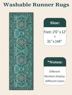 SERISSA Runner Rug for Hallways, Extra Long Boho Rug Ultra Soft Vintage Teal - Image 6