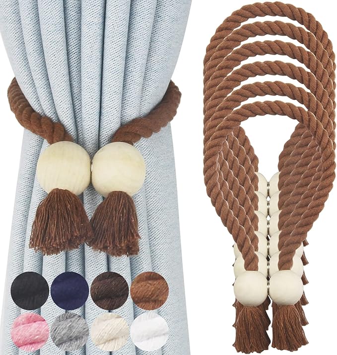 6 Pack Magnetic Curtain Tiebacks Cotton Hand Woven Tie Back Decorative Rope by CurtianTiebacks