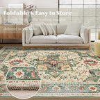 Area Rug 8x10 Washable Rug, Vintage Boho Medallion Rugs Non-Slip Soft Low Pile - Image 7
