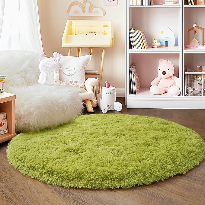 3'x3' Grass Green Round Rug for Bedroom, Ultra Soft Fluffy Circle Rug for Kids - Image 2