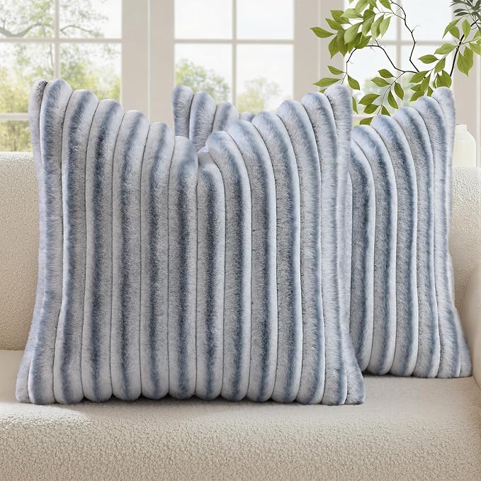 decorUhome Cozy Faux Fur Throw Pillow Covers 18x18 Set of 2 Decorative Soft by decorUhome