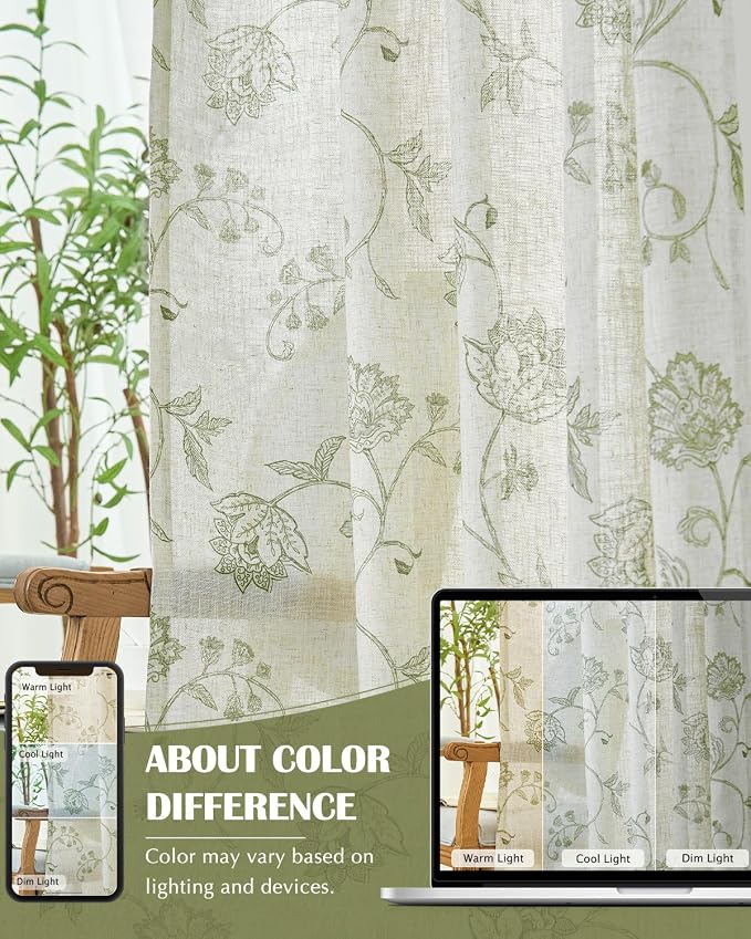 jinchan Linen Curtains Floral Curtains 96 Inch Length - Image 7