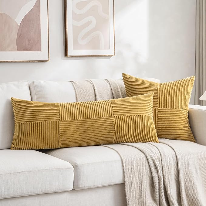 Fancy Homi 2 Packs Mustard Yellow Decorative Throw Pillow Covers 22x22 Inch - Image 6