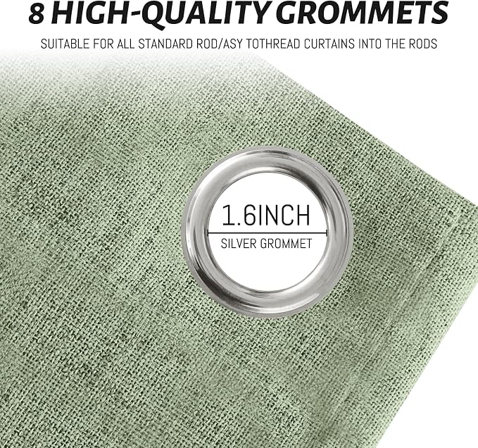 Yakamok Light Sage Green Linen Curtains 100% Blackout 96 Inches Long, Room - Image 4