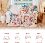 MSGKV Boho Throw Blanket for Bed Twin Size 100% Cotton Floral Blanket 60"x80" - Image 6