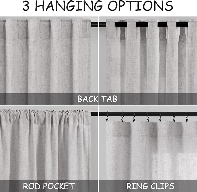 Grey Linen Curtains 108 Inches Long 2 Panels Set - Image 3