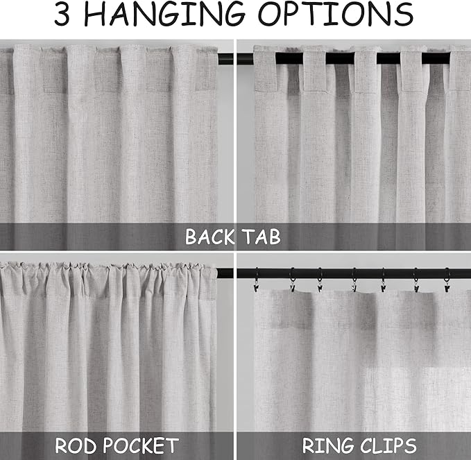 Grey Linen Blend Drapes 84 Inch Length 2 Panels Set Back Tab Rod Pocket Light - Image 3